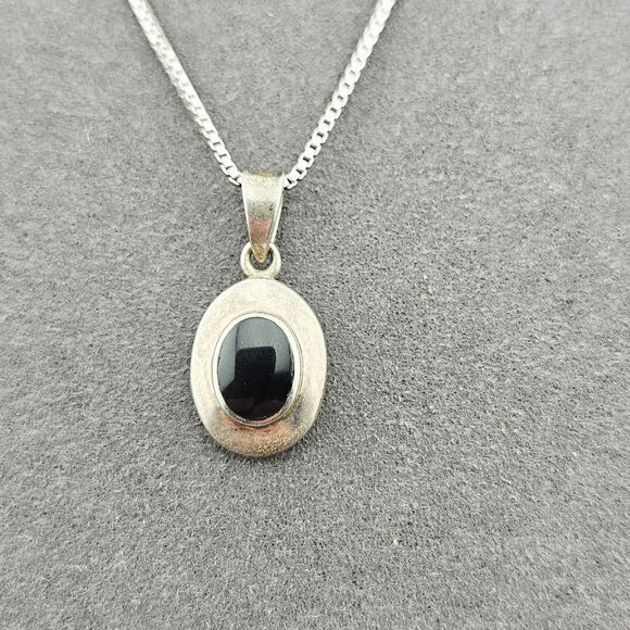 Italian Silver & Onyx Stone Jewelry Set Earrings Necklace Minimalist Everyday - Picture 3 of 11